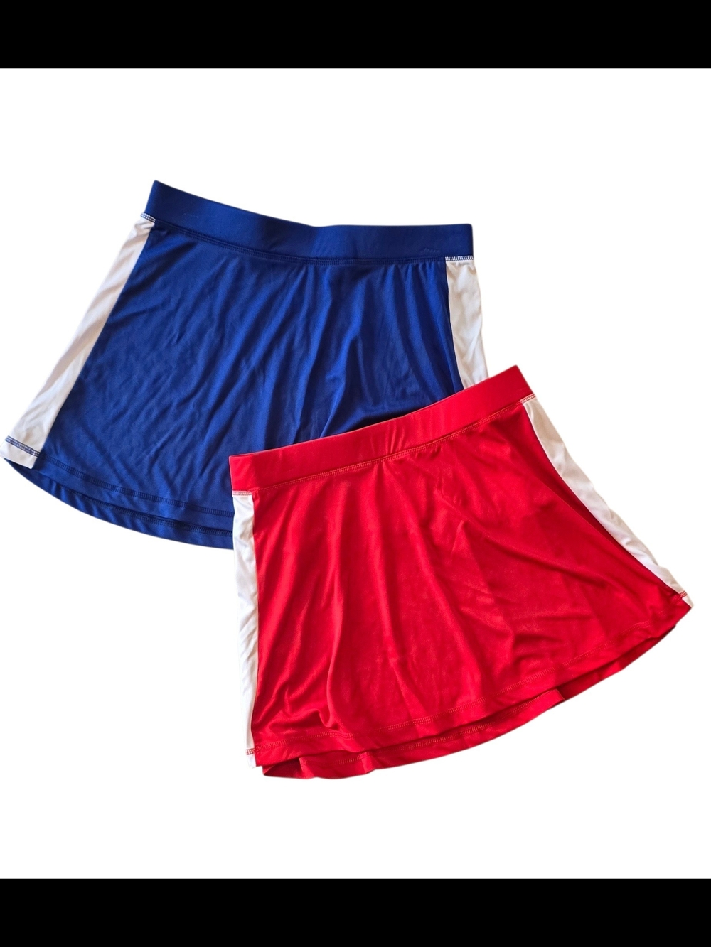 Red and Blue Athletic Mini Skirts with White Side Panels